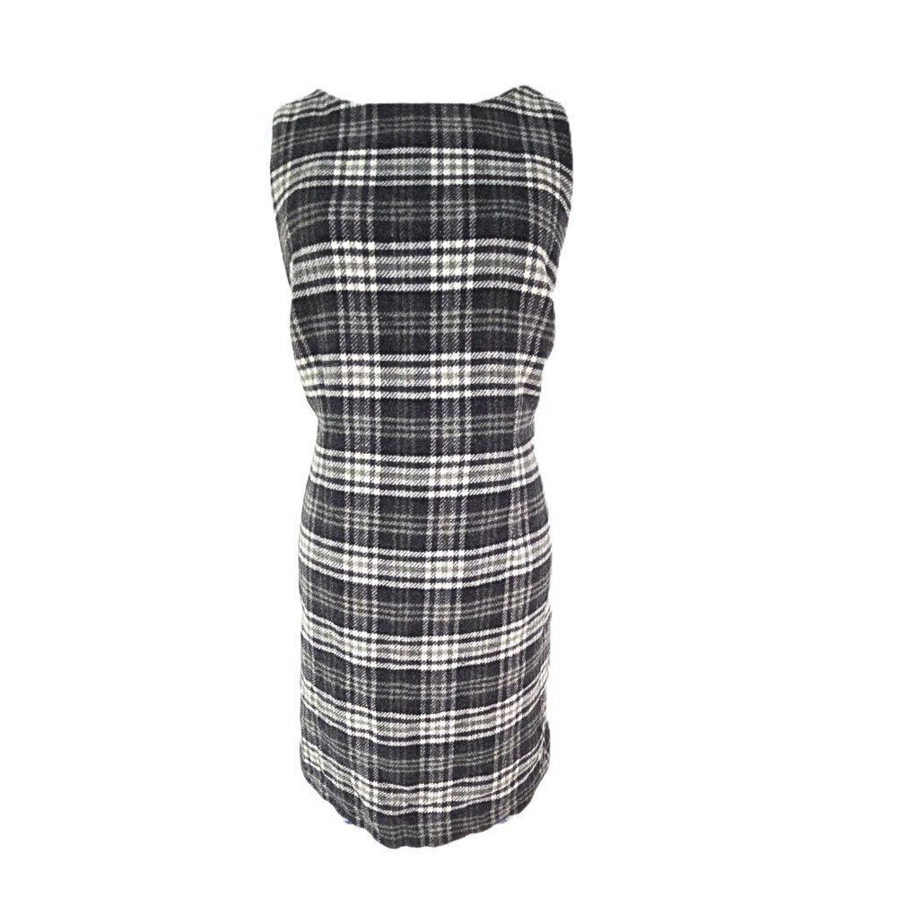 Vintage NWOT Old Navy Black Gray Plaid Wool Grunge Academia Sleeveless Dress